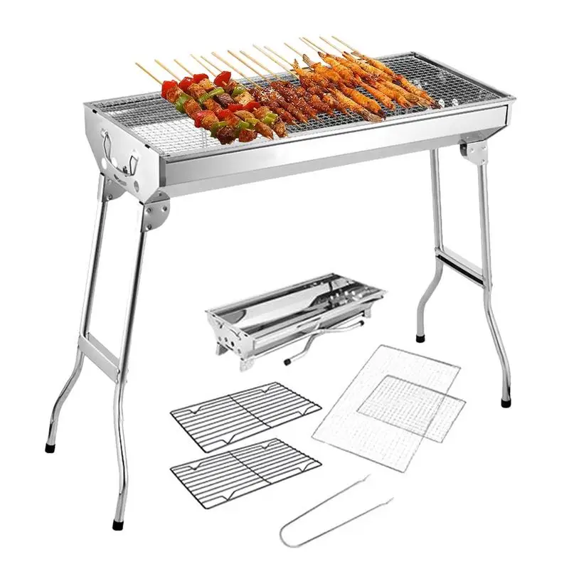 

Outdoor Stainless Steel Charcoal Grill Portable Barbecue Tool Folding Free Installation Handle BBQ Cooking Grid Park BBQ Grill