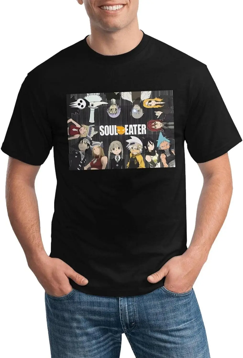 Soul Anime Eater Shirt Men's Breathable Graphic Custom Short Sleeve Tshirt Fashion Crew Neck Tees Tops Black