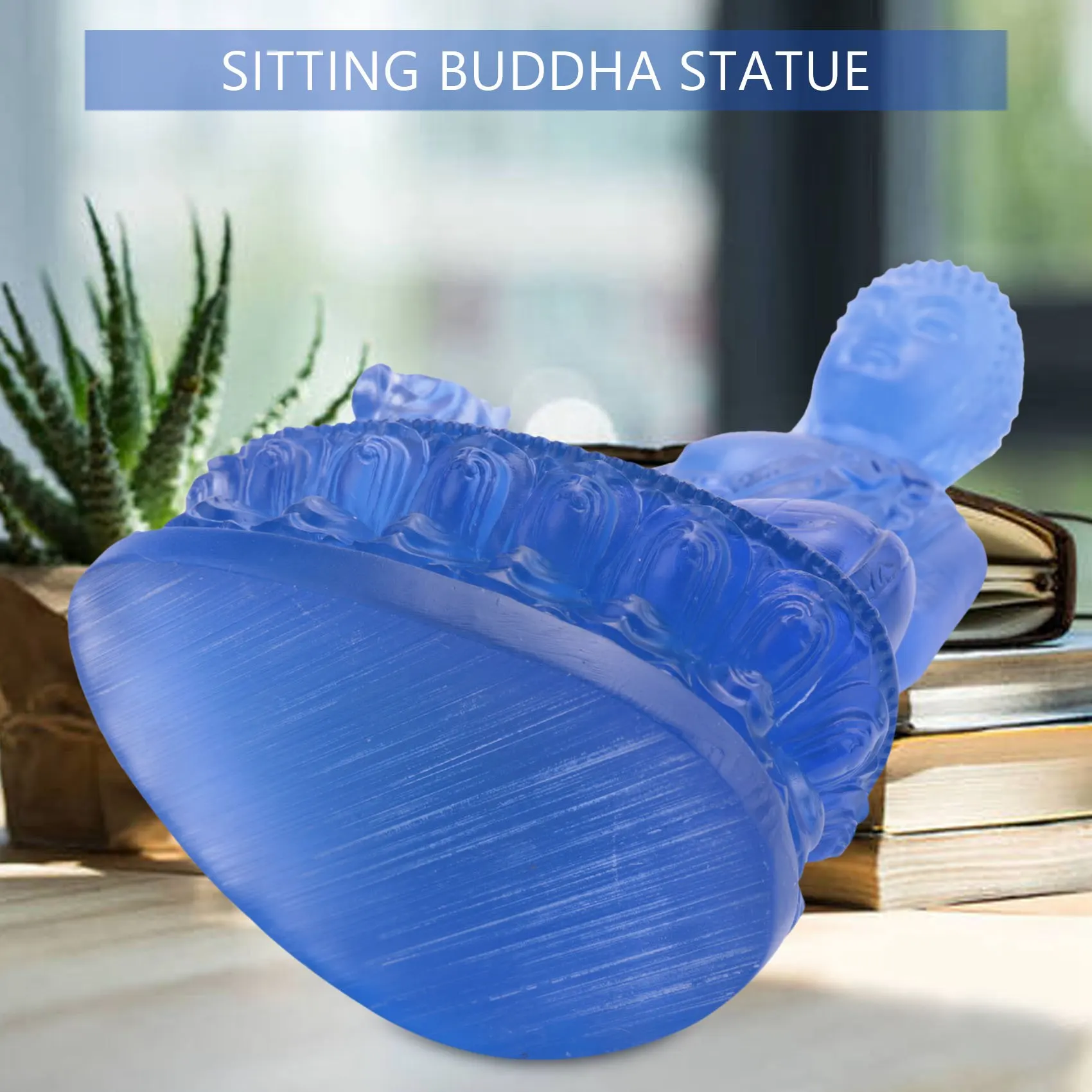 U-VBN-Tibetan Medicine Buddha Statue,Translucent Resin Buddha Sculpture Meditation Decor Spiritual Decor Collectible -Blue