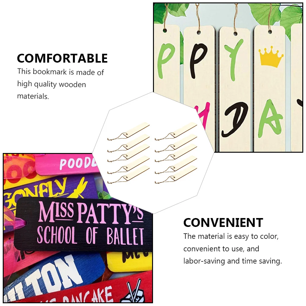 

20Pcs Wooden Bookmark DIY Craft Accessories Unfinished for Doodling Coloring and Decorating Simple Style Design