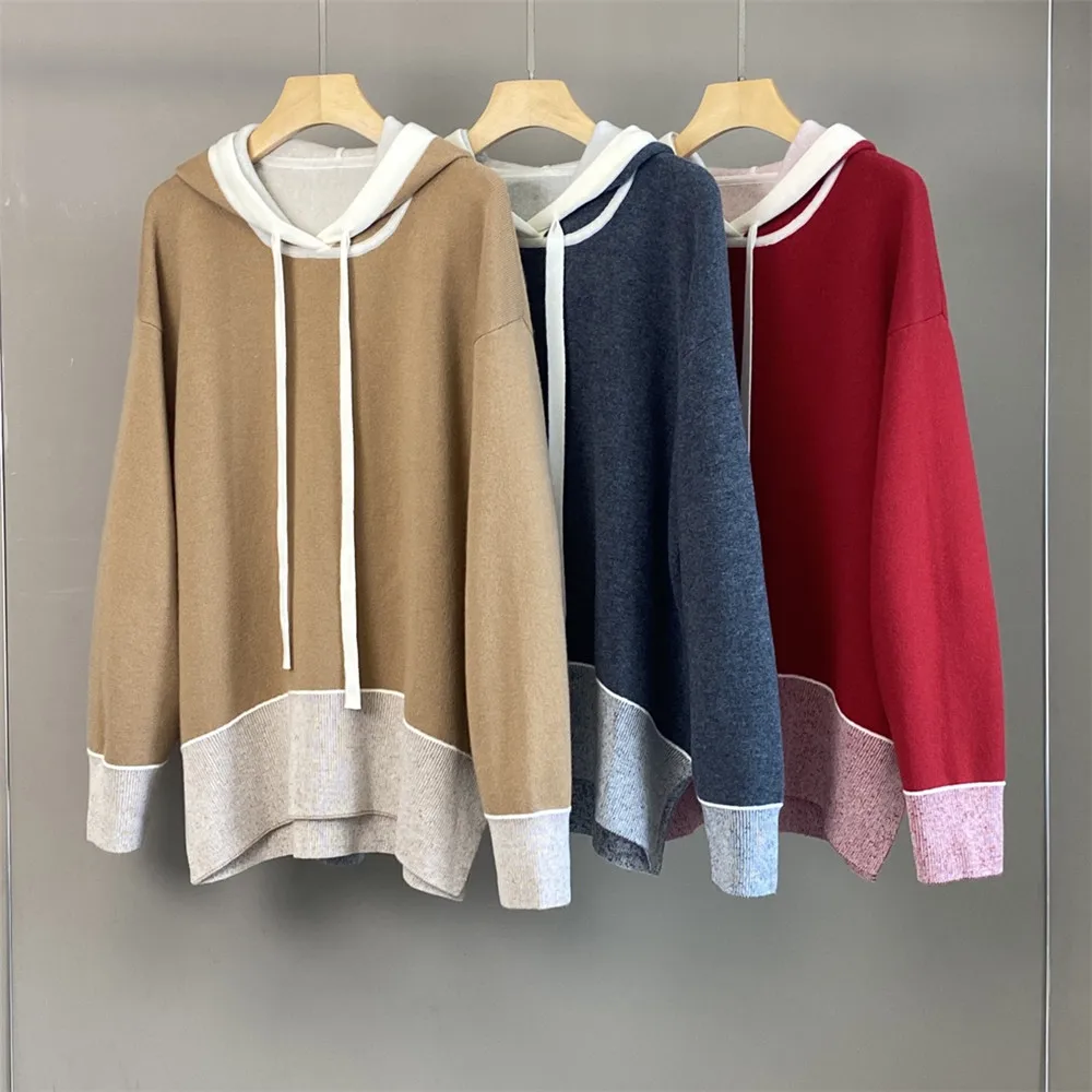 

25 Autumn/Winter New High Quality Hooded Drawstring Cashmere Versatile Women's Top