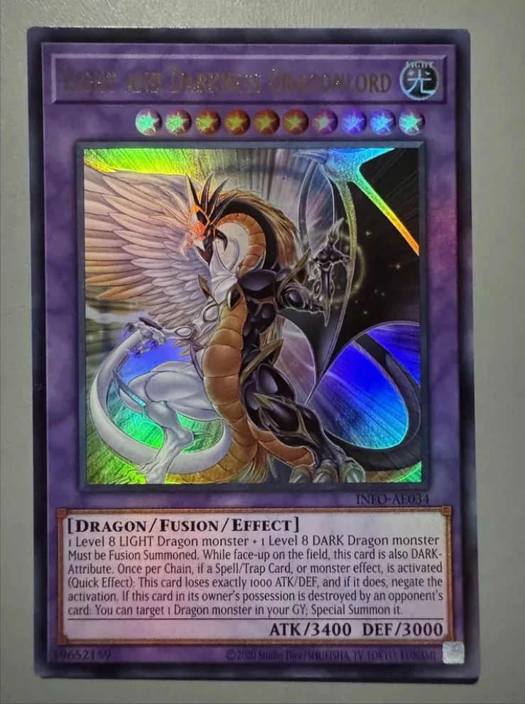 

Yugioh KONAMI Duel Monsters INFO-AE034 Light and Darkness Dragonlord Ultra Rare Asian English Collection Mint Card