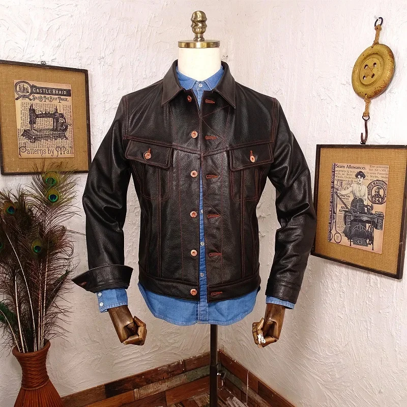 shipping.Popular Free vintage casual style genuine leather jacket.Cheap men slim fit cowhide coat.Plus size rider cloth