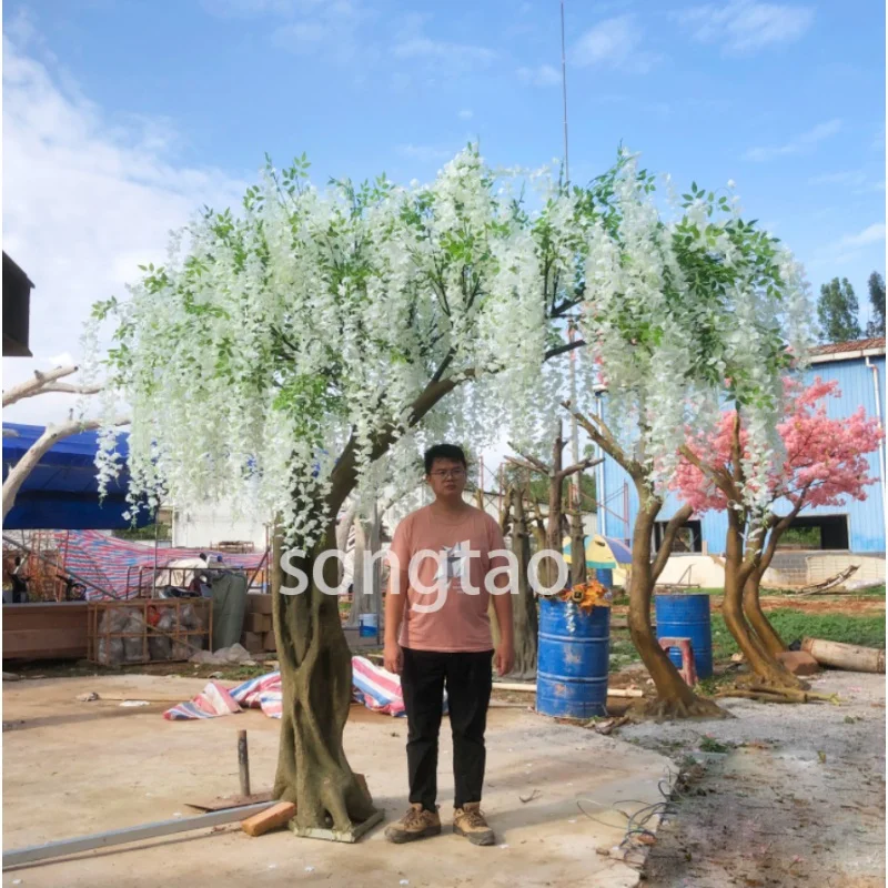 custom.songtao High simulation big artificial Landscaping tree Artificial Wisteria Flower Tree for Garden Hotel Wedding Decorati