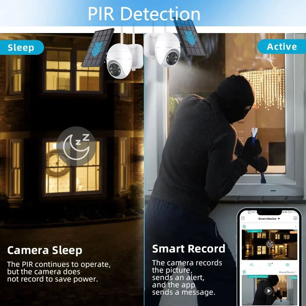 5MP 4G SIM Card Solar-Powered Outdoor PTZ Battery Camera 360° View PIR Human Detection Sensor&Color Night Vision&Two-Way Audio