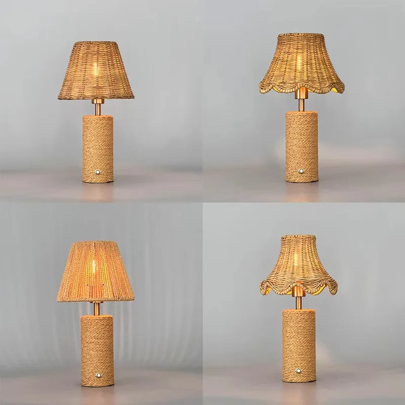 

Table Lamp Country Rattan Bamboo Shade 2700K Light Emitting Diode European Cordless Battery Powered Charging