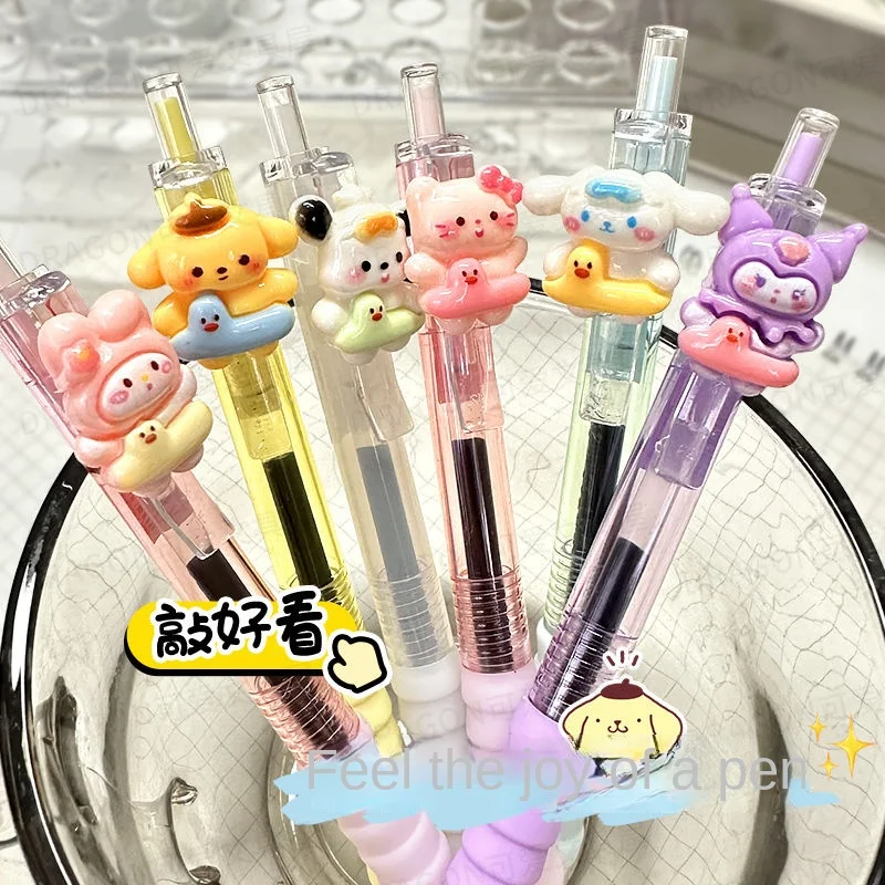 Cartoon Kuromi Hello Kitty Melody Cute Click Cartoon Animation Pendant 0.5mm Black Gel Pen Kawaii Learning Stationery Wholesale