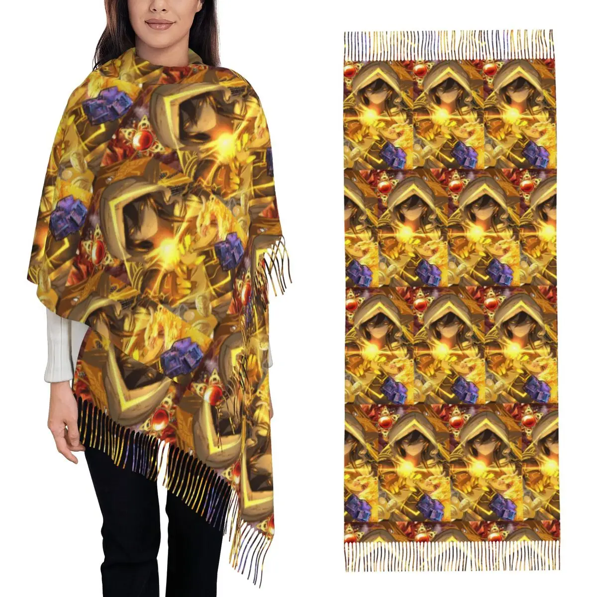 

Zhongli Genshin Impact Шарф с кисточками, женские мягкие теплые шали и накидки, длинная осенне-зимняя шаль