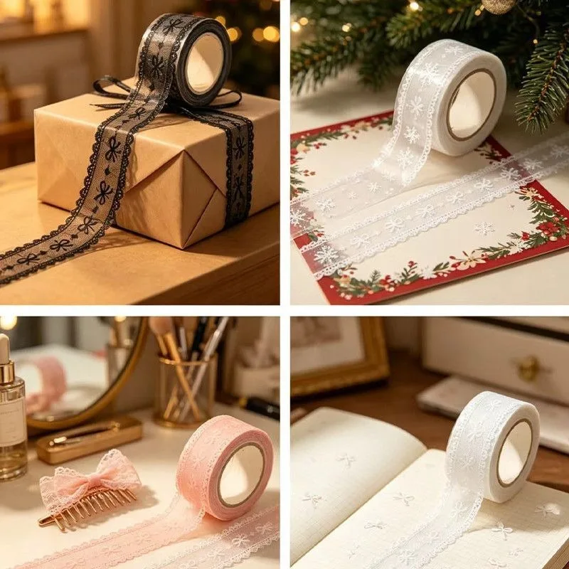 4.5cm/50m  Style Snowflake Ballet Lace Clear PET Tape Sweet Self‑Adhesive Transparent Tape For Scrapbooking Packaging Decoration