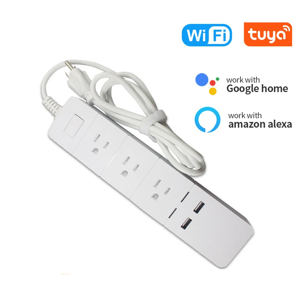 Wifi Tuya Power Strip Switch 1.8M Extension Cord Electrical Socket US Plug Home Office Surge Protector 3 AC with 2 USB