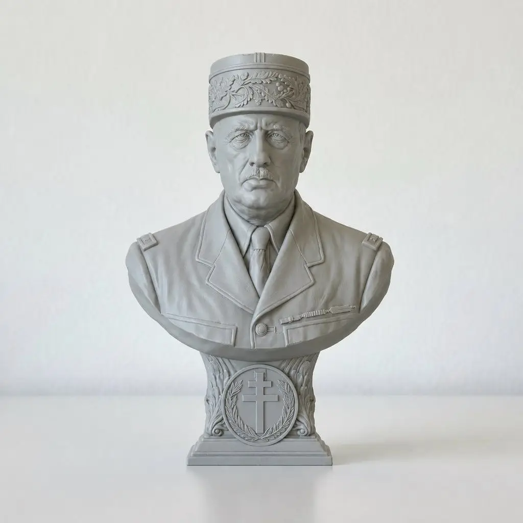 12cm Statue of General De Gaulle 3D Printed Resin Bust Model French History Collection Ornament Figurine Miniature Craft Gift