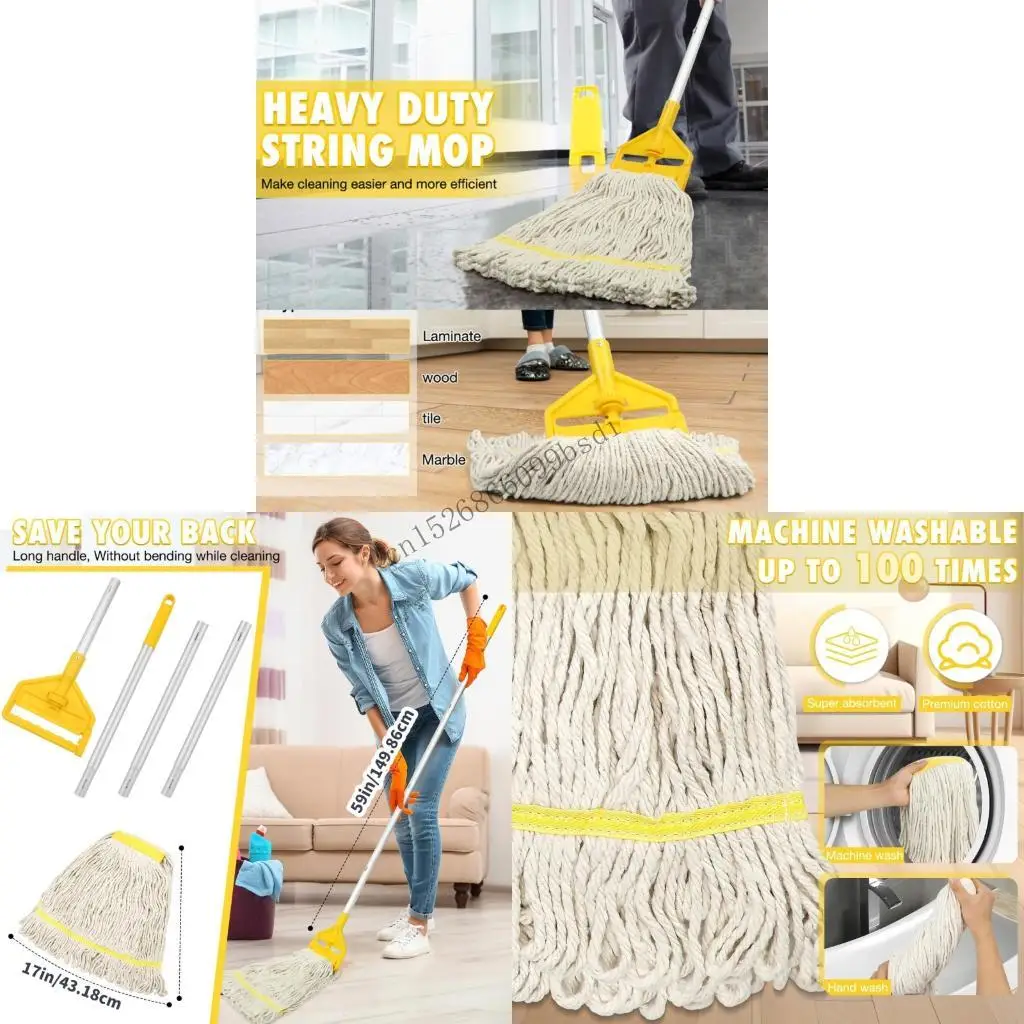 

MultiSurface Reusable Mop Long Handle Cleaner Mop For Tile Marble Wooden Floor High Absorbency Home Cleaning Equipment 11UA