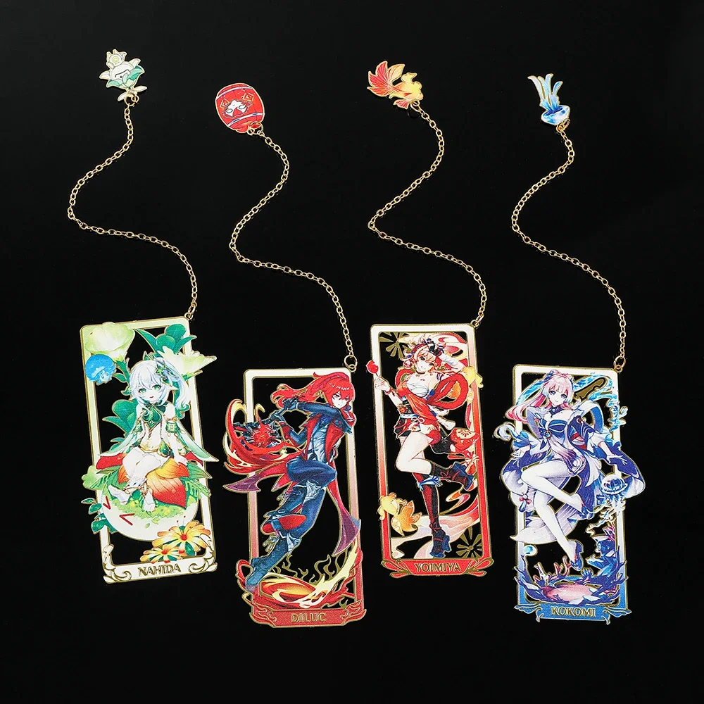 Creative 26 Styles Delicate Genshin Impacts Figure Metal Bookmarks for Books Lover Game Fans Gifts Birthday Cosplay Party Gifts