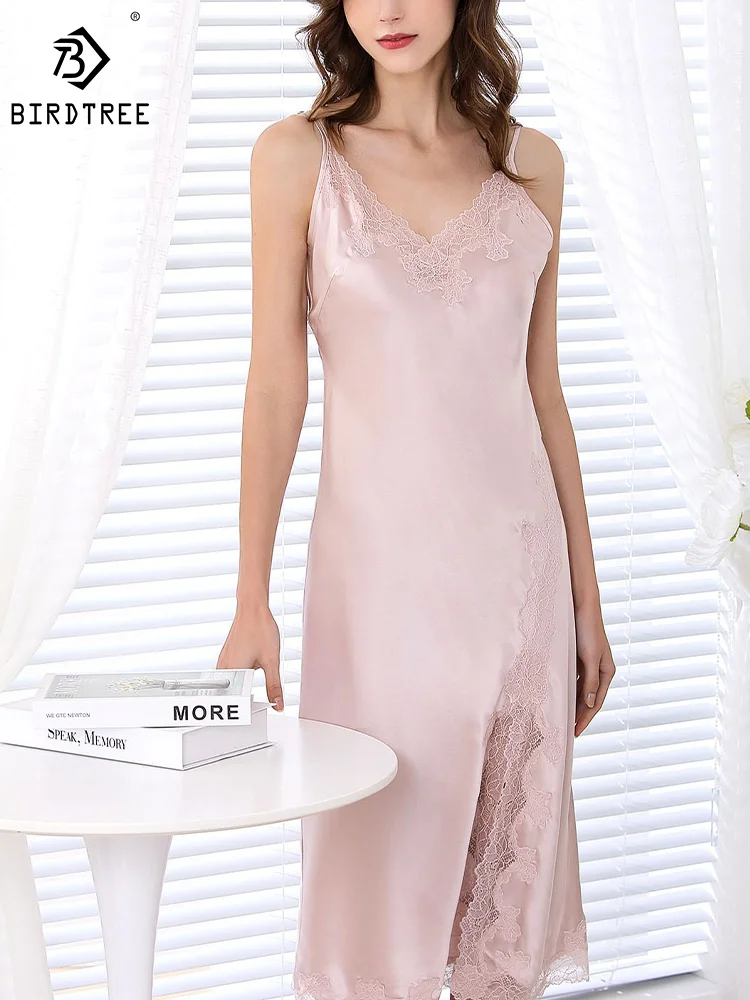 

Winsleter,Women Lace Mesh,19MM 100%Real Silk Nightgown Robe Set,Sexy Sweet Slim Sleepwear,2024 Summer Pajamas P43998QM