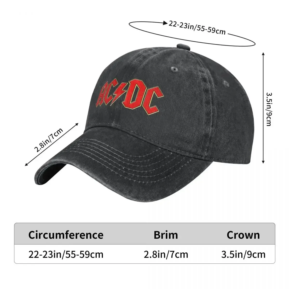 AC DC Heavy Baseball Caps Metal Rock Music Distressed Denim Washed Caps Hat Classic Workouts Unstructured Soft Snapback Cap