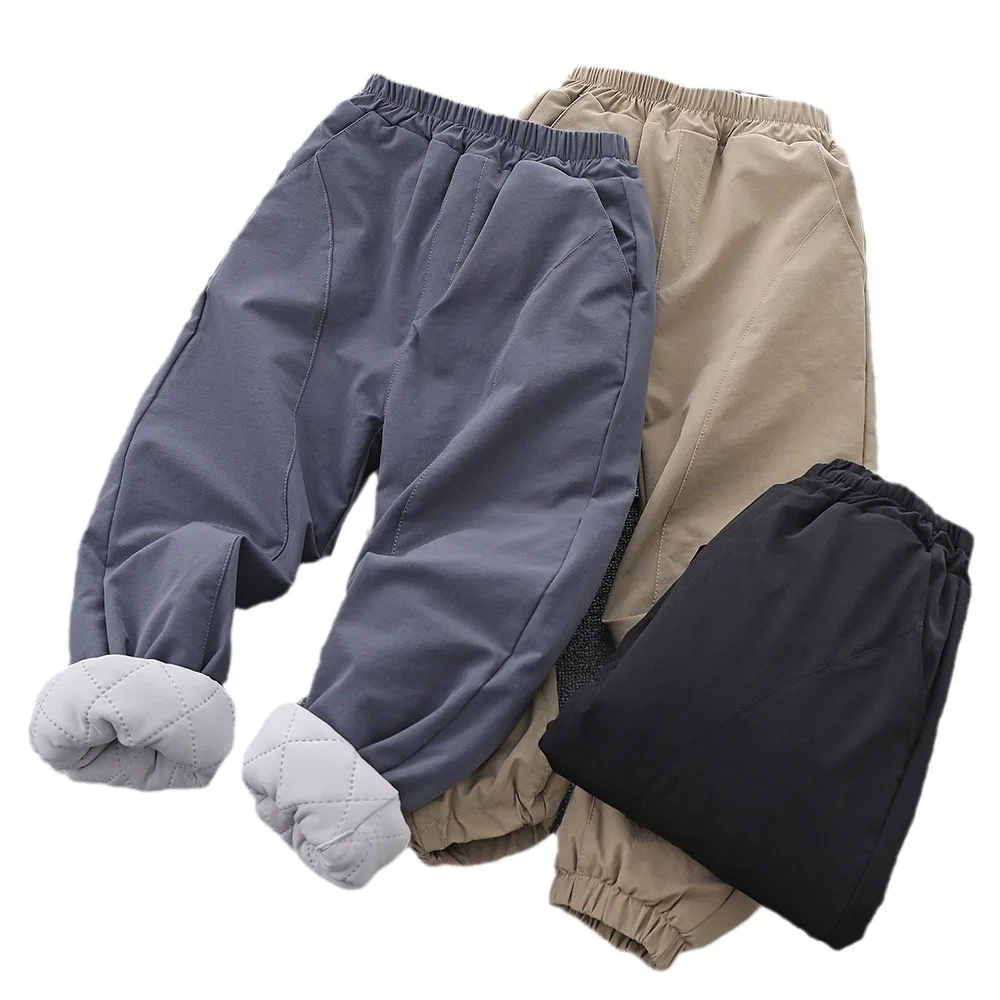 Children Thickened Outerwear Diagonal Patchwork 3-layer Cotton Padded Pants for Middle-aged Young Casual Warmth Andleisure Pants