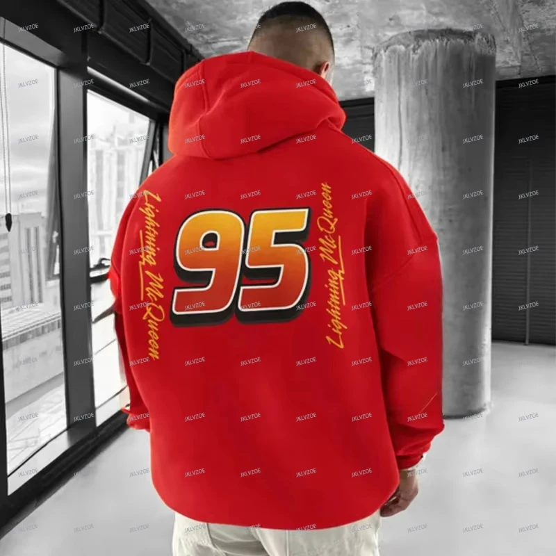 Lightning Mcqueen 95 Hooded Pullover For Men Women Winter Oversize Casual Red Sweatshirt Loose Cotton Hooded Streetwear