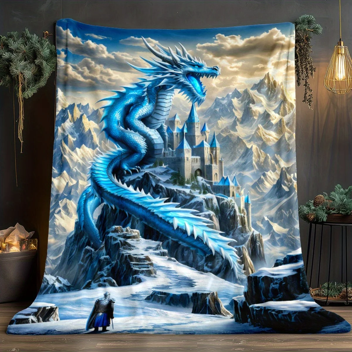 

Фланелевое одеяло Dragon Castle — мягкий плед с HD-принтом — теплый универсальный для путешествий, кемпинга — идеальный декор для дивана-кровати l