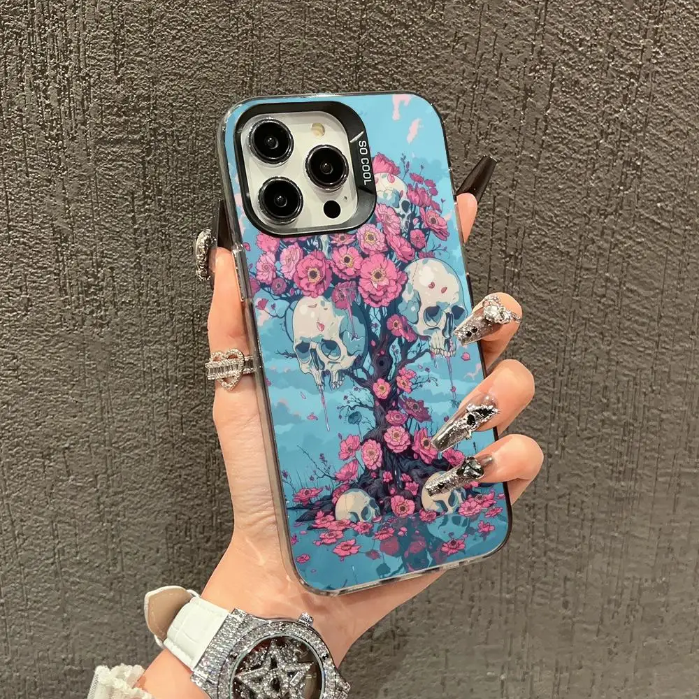 

Flower skull case for iPhone17 16 15 14 13 12 11 Pro/ Max/Plus shock-proof rear cover anti-fingerprint