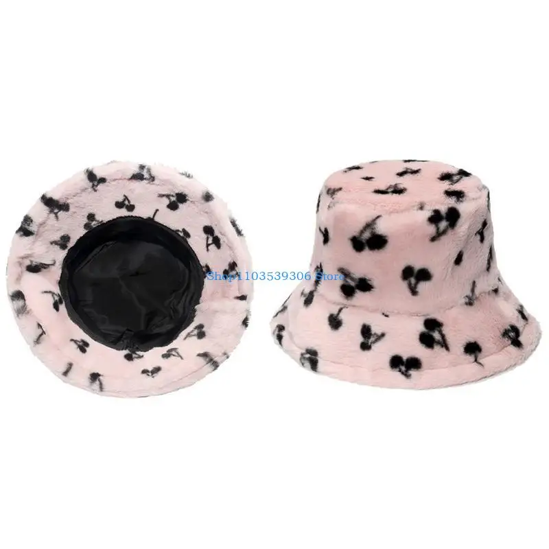 

400A Plush Cherry Fisherman Cap Fruit Basin Hat Fall Winter for Tide Casual Hat for W