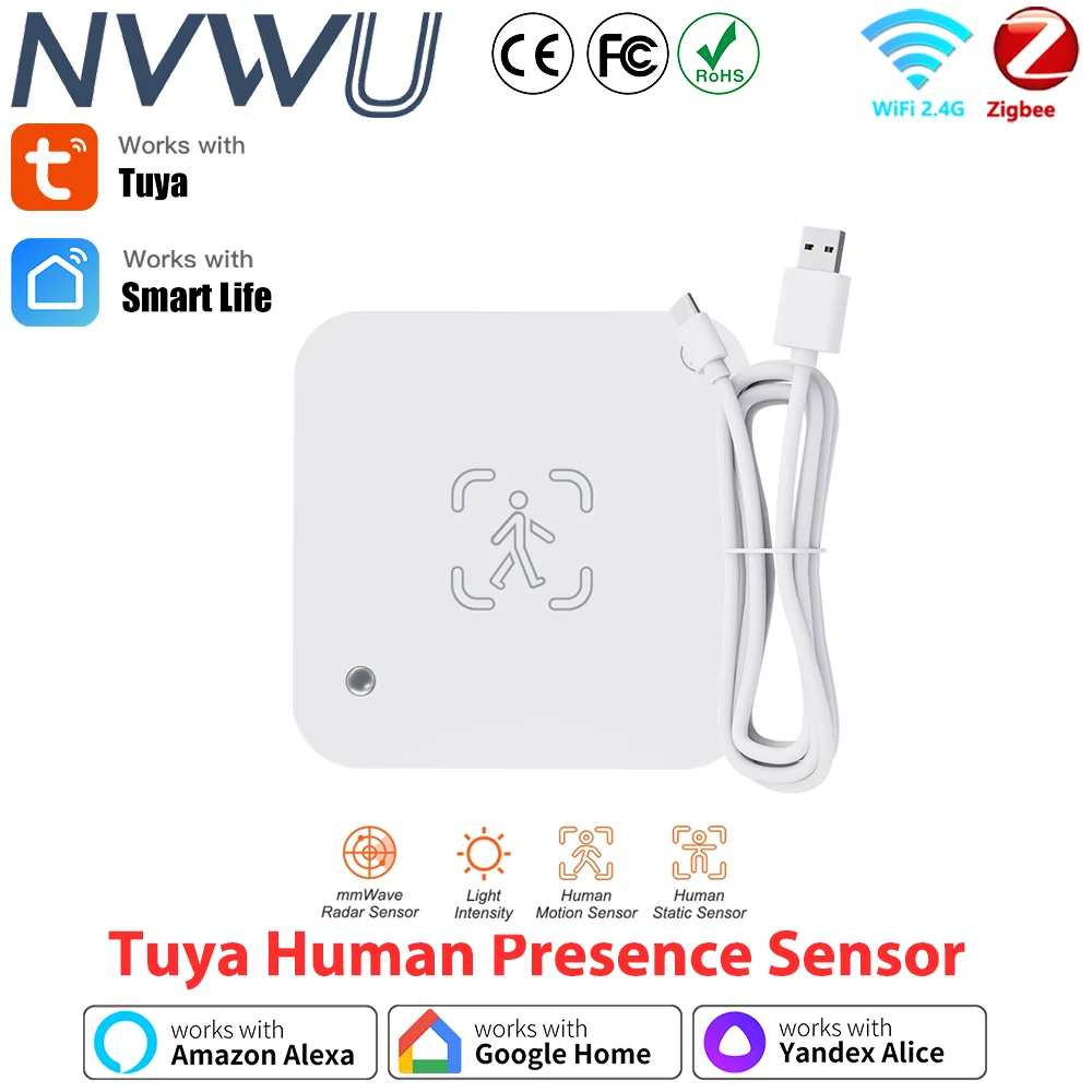 

Tuya Zigbee/WiFi Smart Human Presence Sensor MmWave Radar Detection Luminance/Distance Detection works with Google Home Alexa