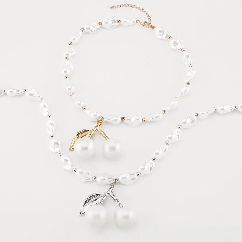 Barock Unregelmäßige Perle Kirsche Anhänger Legierung Imitation Perlen Frauen Licht Luxus Temperament High-end-Halsketten Charme Schmuck – Detail 7