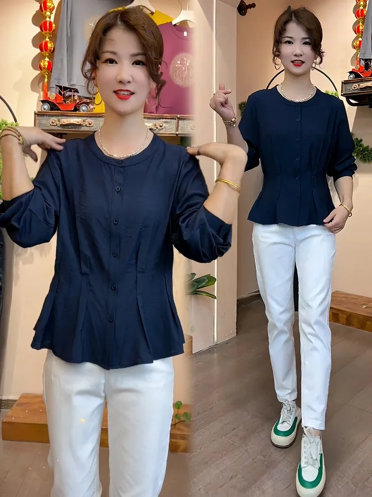 Lässiges rundes Ne Long Sve irt Damen Lazy Sle Vielseitiges Schlankheitsoberteil Faionable Herbst 2025, hautfreundlich, atmungsaktiv