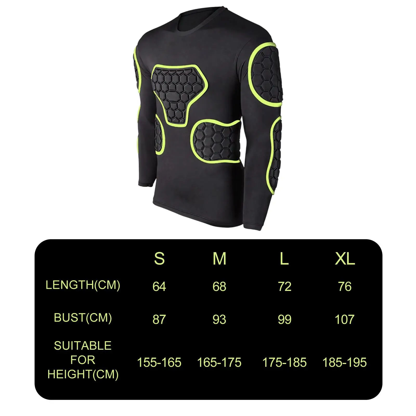 Goalkeeper Shirt Long Sleeve with EVA Foam Padded Protection Compression Fit for Soccer Rugby