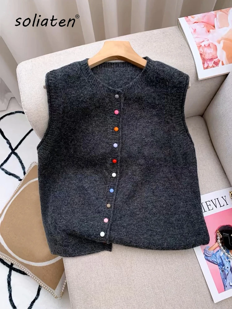 Autumn New Women Cardigan Korean Elegant Knitted Sleeveless Female Casual Sweater Tanks Fashion New Slim Ladies Casual Top C-112