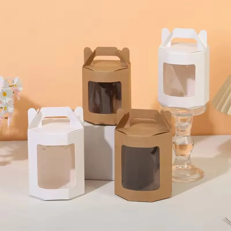 20pcs White Kraft Paper Gift Box Tote with Window Packaging for Cake Candy Cookies Storage Baking Birthday Party Favor