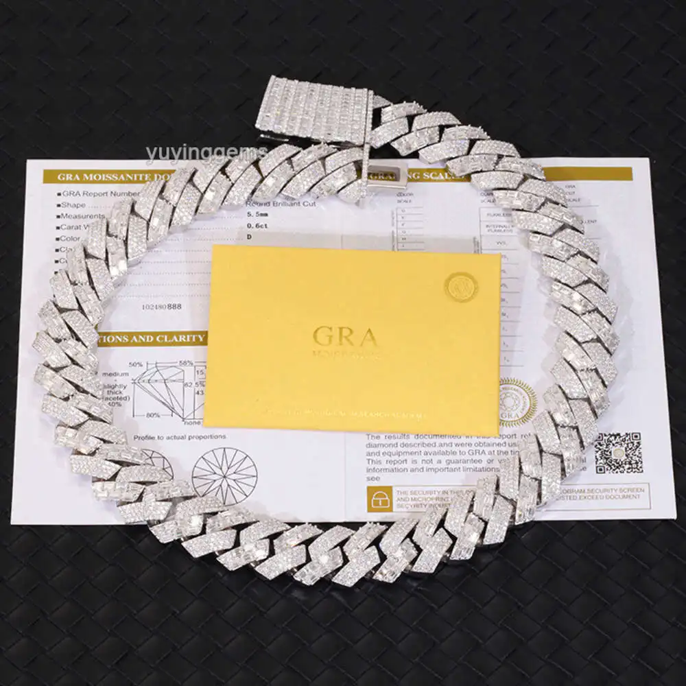 

Customization Real Gra Certificate Baguette Moissanie Diamond S925 Cuban Link Chain with Free