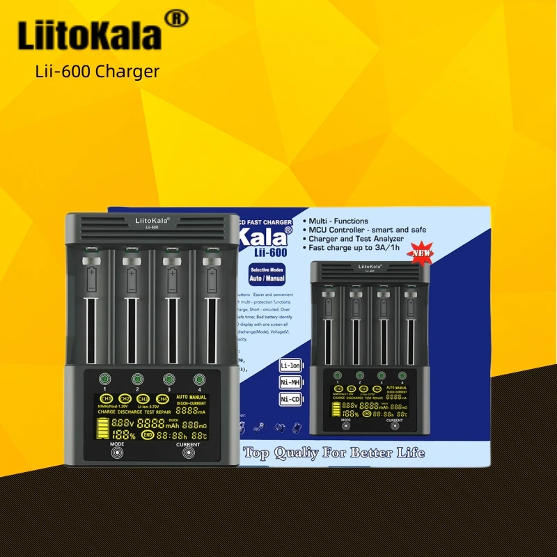 LiitoKalaLii-600 4 slot Charger for 18650/26650/18350/16340 AA AAA 3.7V 1.2V lithium NiMH battery