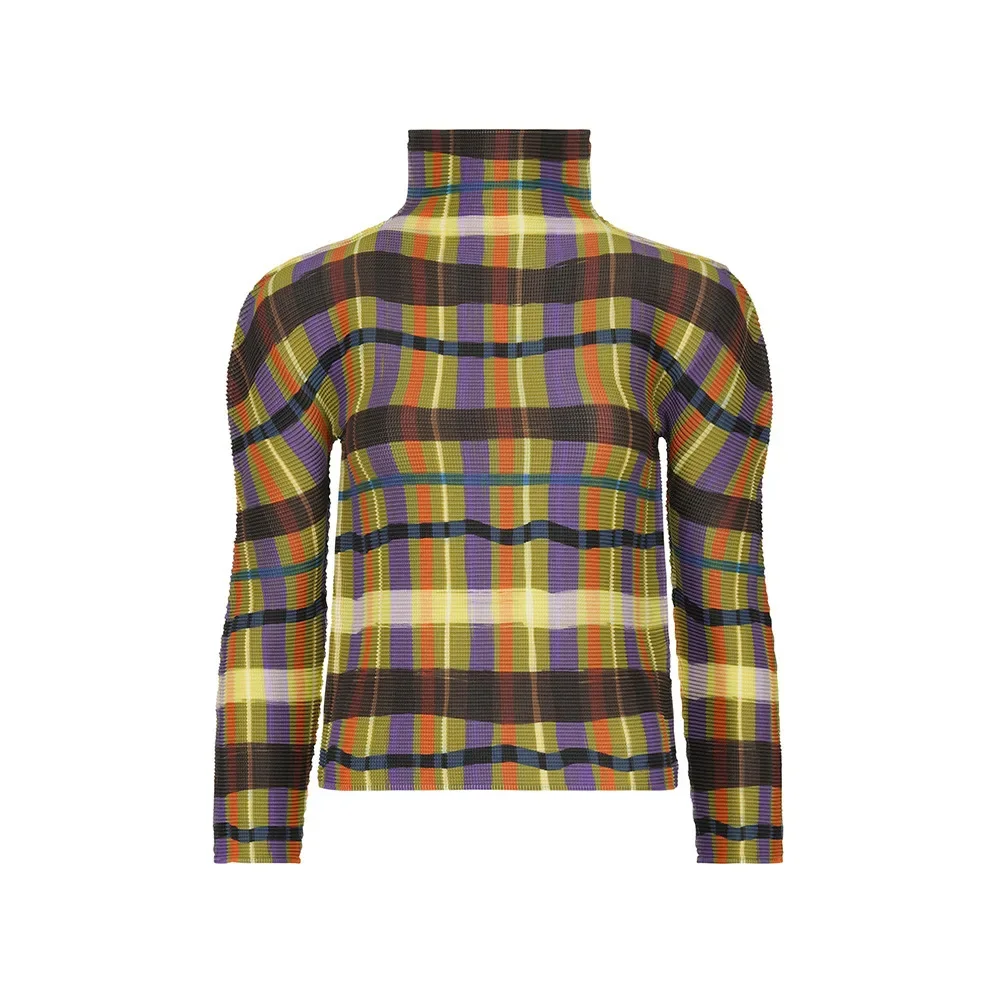 YUDX Miyake Fold 2025 Spring Festival New Printed Striped Bottom Shirt Women's Senior Sense Long Sleeve With Pullover T-shirt