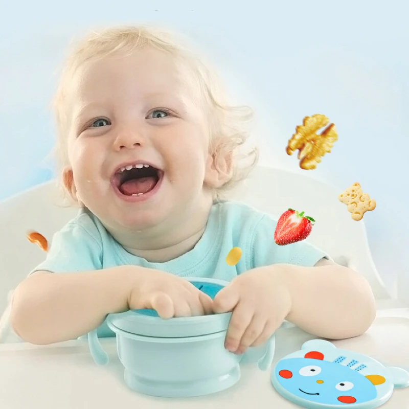 Baby Silicone Complementary Food Bowl with Handle Silicone Children Feeding Baby Training Bowl for Outdoor