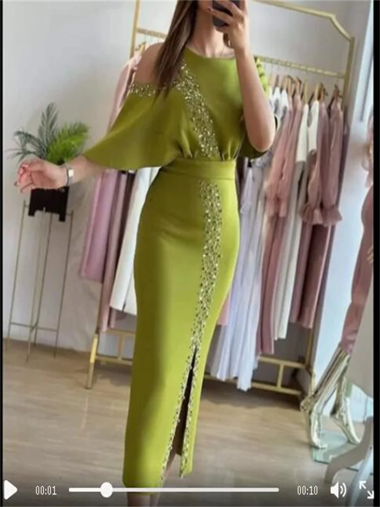 Long Evening Dresses Vestidos de Fiesta Elegant Formal Occasion Dresses Full Half Sleeve Cocktail Prom Gown New فساتين الحفلات