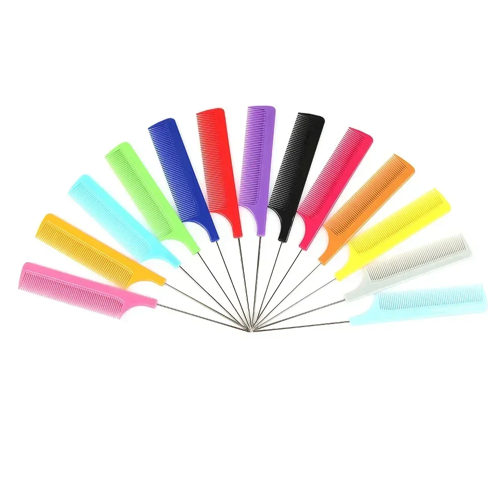 Fashion Colorful Fine-tooth Comb Metal Pin Anti-static Hair Style Rat Tail Comb Hair Styling Beauty Tools Styling Tools