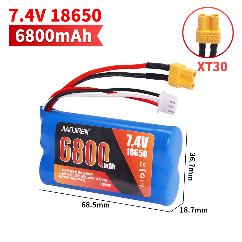 بطارية ليبو 7.4 فولت 6800 مللي أمبير 18650 لـ Q46 Wltoy 10428 12428/12423 X9115 144001   ملحقات قطع غيار السيارات RC بطارية عالية السعة 7.4 فولت