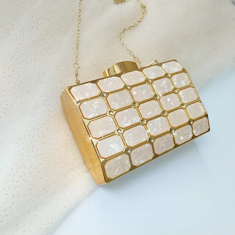 2023 Gold Box Bag Diamond Women Pochette Crystal Party Handbag Ladies Banquet Purse Fashion Pochette Prom Evening Bag