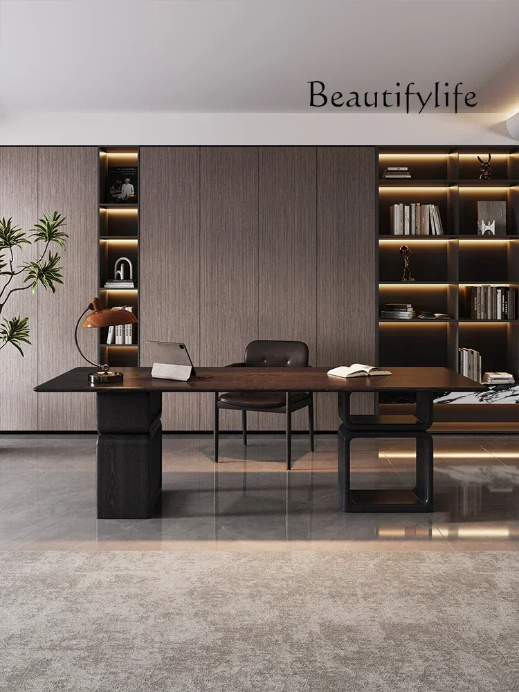 

c Italian minimalist desk light luxury modern high-end solid wood desk living room solid wood computer desk