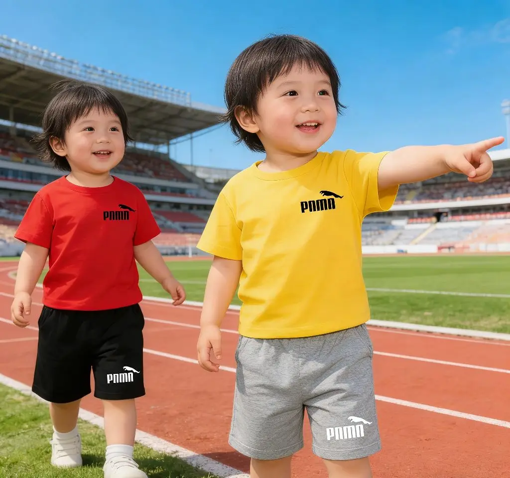 

2026 Summer White T-Shirt +Shorts Set - New Children's Clothing for Boys and Girls (Ages 3-13) - Sports Short-Sleeved Casual Set