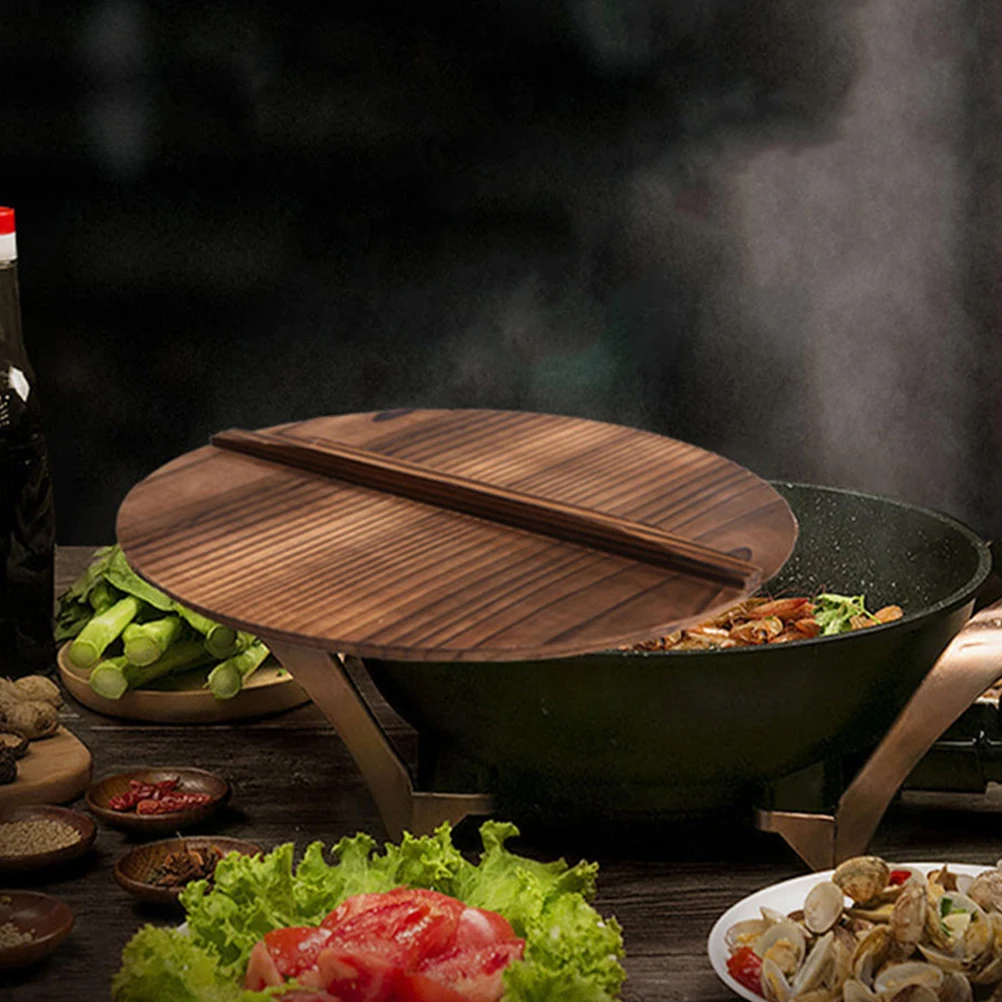 

Retro Wooden Anti-Splash Lid Waterproof Protection Cover For Kitchen Frying Pan Household Wok Pot Cover Wood Wok Lid