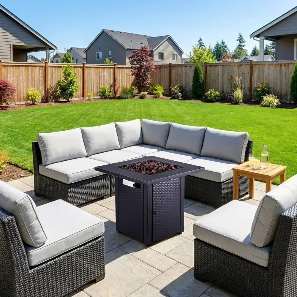 Double-Function 50,000 BTU Outdoor Gas Fire Pit Table with Lid, Lava Rocks, ETL Certified, Adds Warmth to Backyard Gatherings