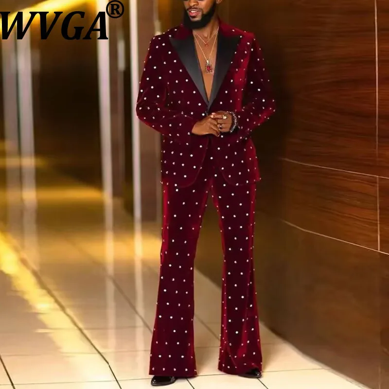 WVGA Autumn Winter New Man Tide OverSize Two-Piece Sets Handmade Diamonds Trendy Blazers Niche Chic Casual Suit Pants Ins W13527