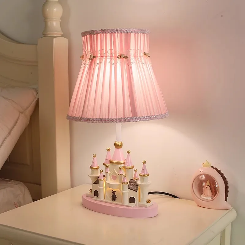 Princess Room Castle Table Lamps Pink Bow Fabric Castle Light Cute Warm Children's Room Bedside Girl Bedroom Decor Table Lights