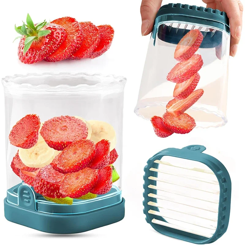 Fruit Slicer Cup Strawberry Banana Egg Slicer Cutter Detachable Fruit Cutter With Push Plate Creative Strawberry Slicer