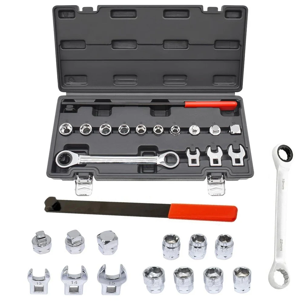 15 قطعة مجموعة أدوات إزالة وتركيب حزام اعوج مع مفاتيح كروفوت ومجموعة مقابس للمركبات
