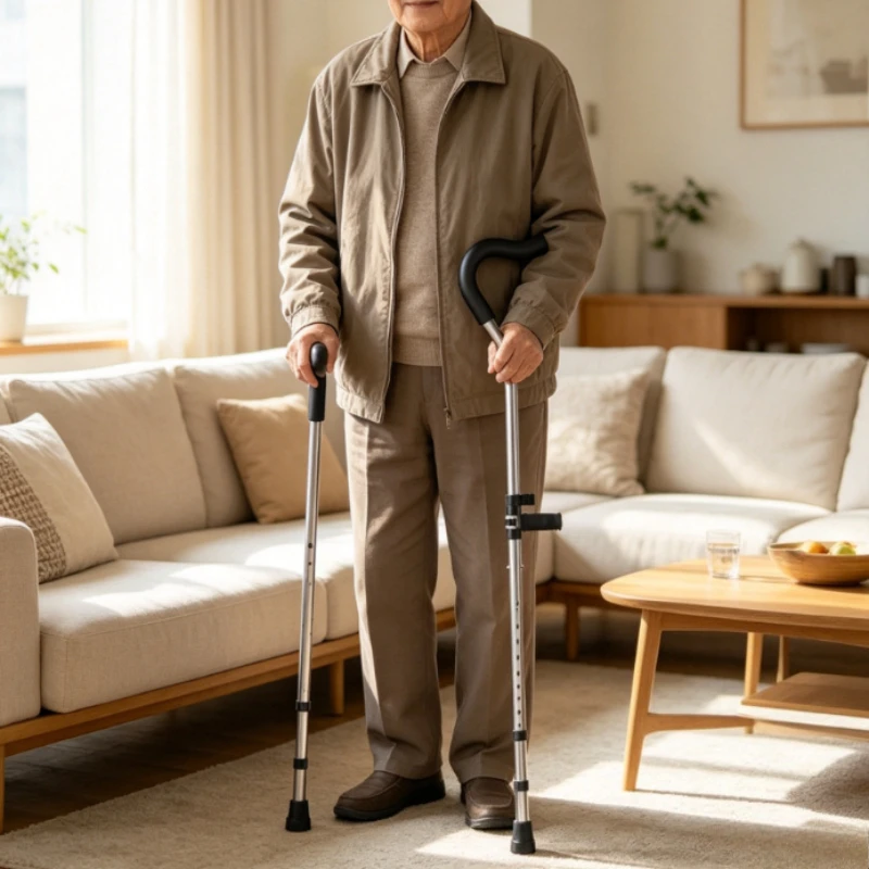F-Type Dual Underarm Crutch, Foldable & Non-Slip, Adjustable Mobility Aid Forearm Crutches, Ergonomic Walking Support Arm Crutch