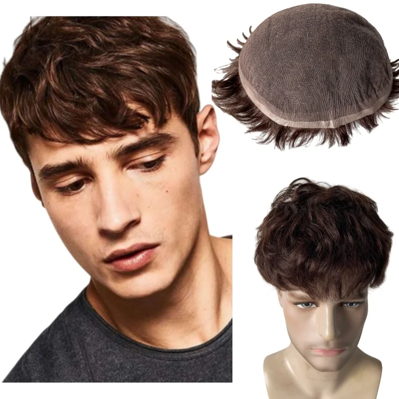 

Indian Virgin Human Hair Systems #4 Brown Color Toupee 8x10 Full Lace Unit for European Men