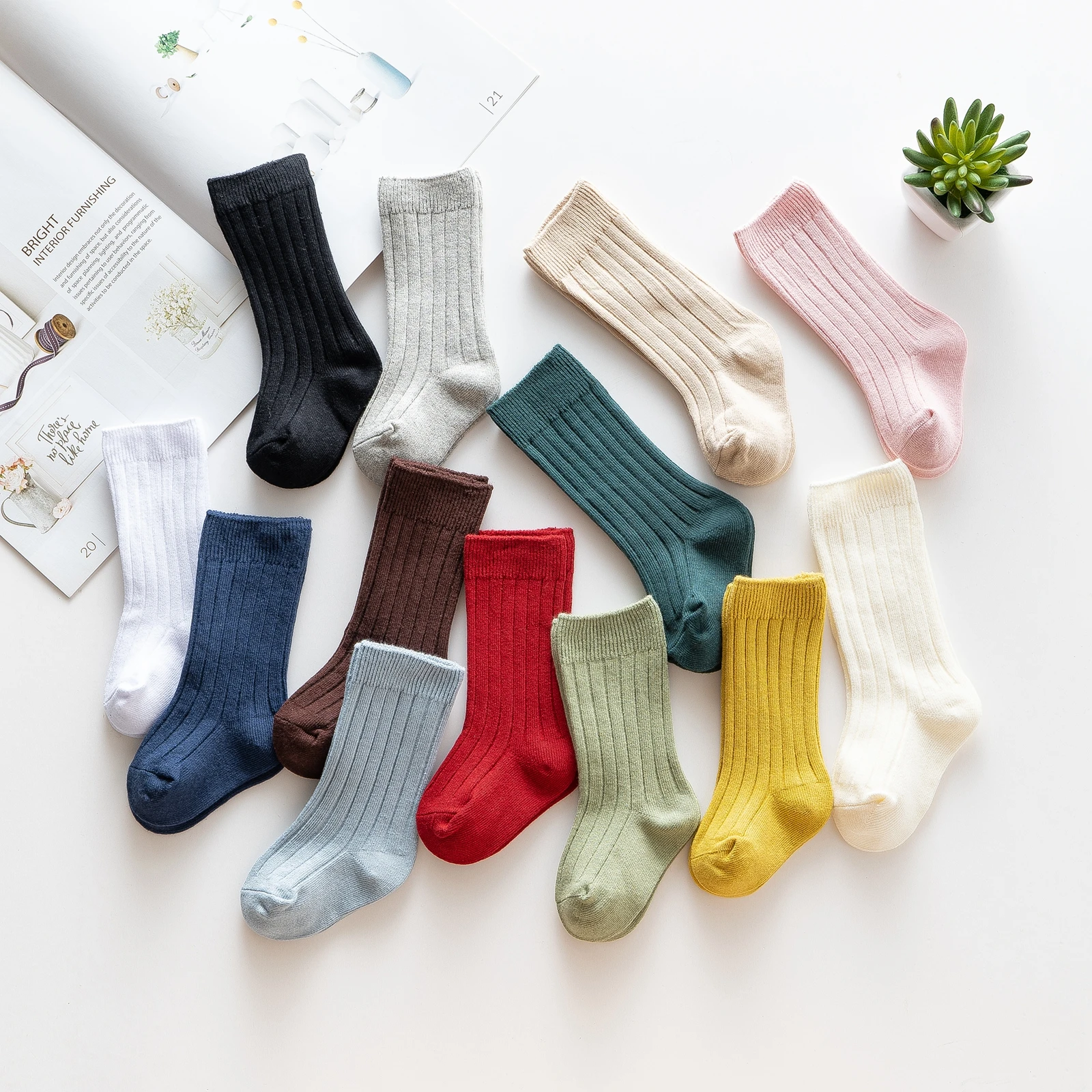 Newborn Baby Knitted Socks Infant Medium Tube Socks Children Solid Knee High Socks Ribbed Stockings Accessories 0-3 Years