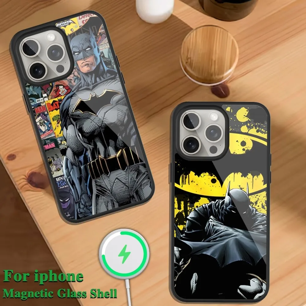 

Чехол для телефона с супергероями из комиксов Бэтмена для iPhone Magsafe Магнитный 13 14 15 11 12 Pro Max Plus стеклянный зарядный чехол